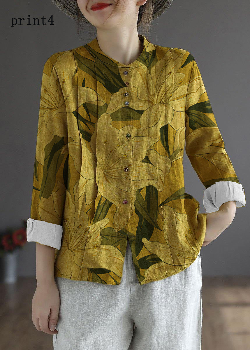 Yellow Button Fall Top Long Sleeve Linen