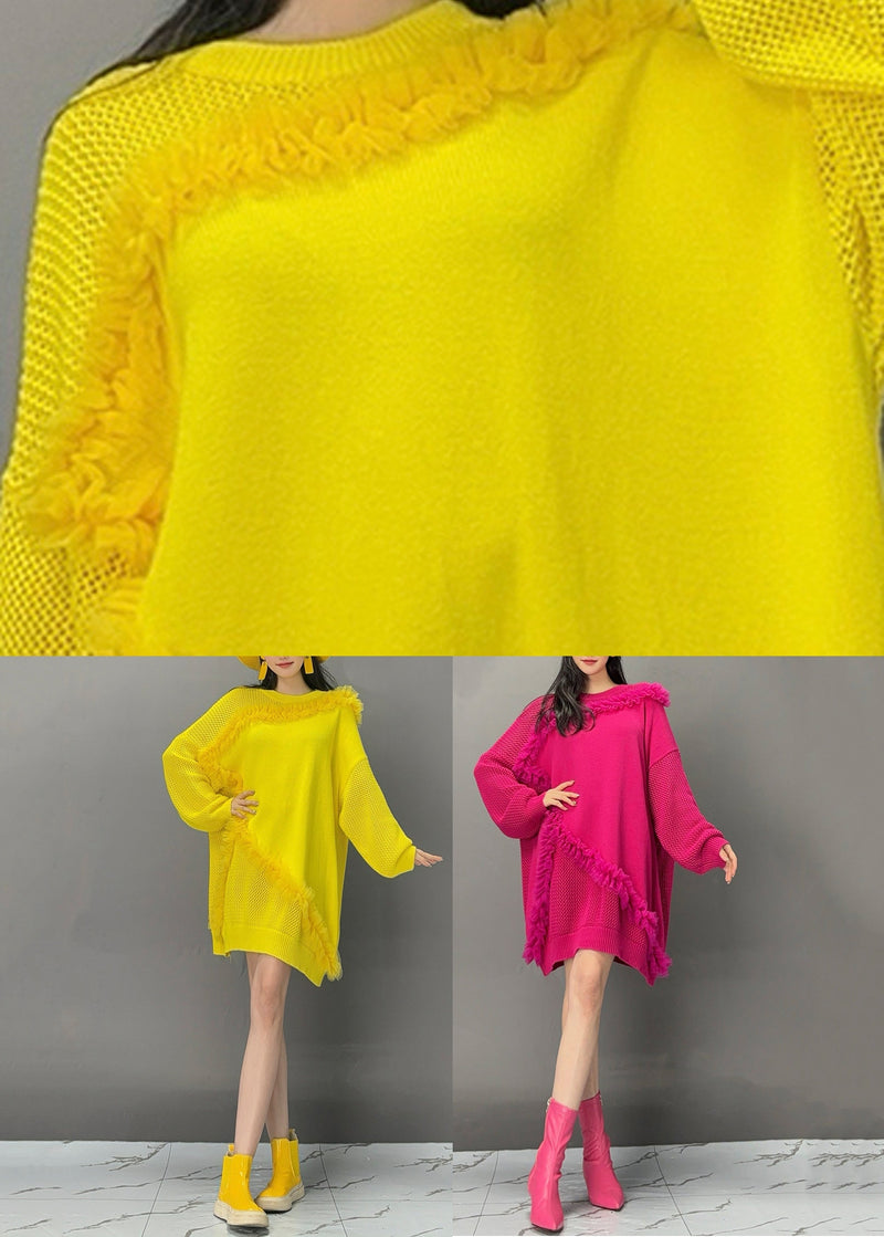 Red O-neck Hollow Out Sweatshirts Fall