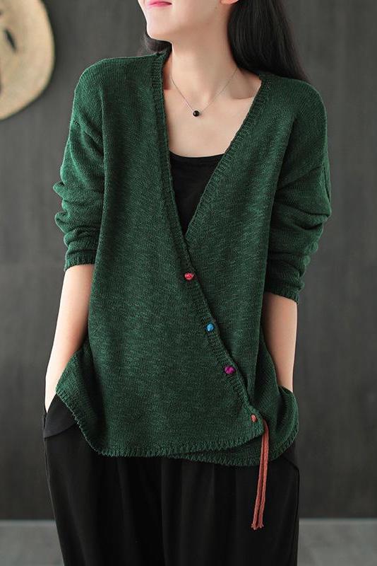 Knitted Retro Pure Color V-neck Sweater Coat
