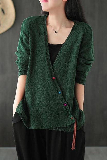 Knitted Retro Pure Color V-neck Sweater Coat