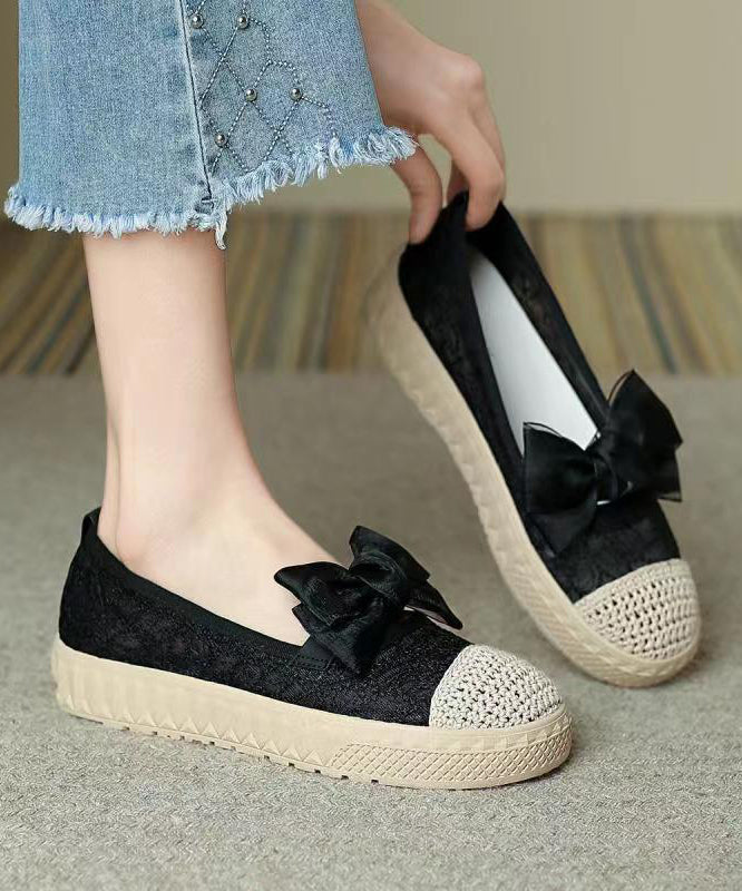 Black Bow Stylish Splicing Platform Flat Shoes for