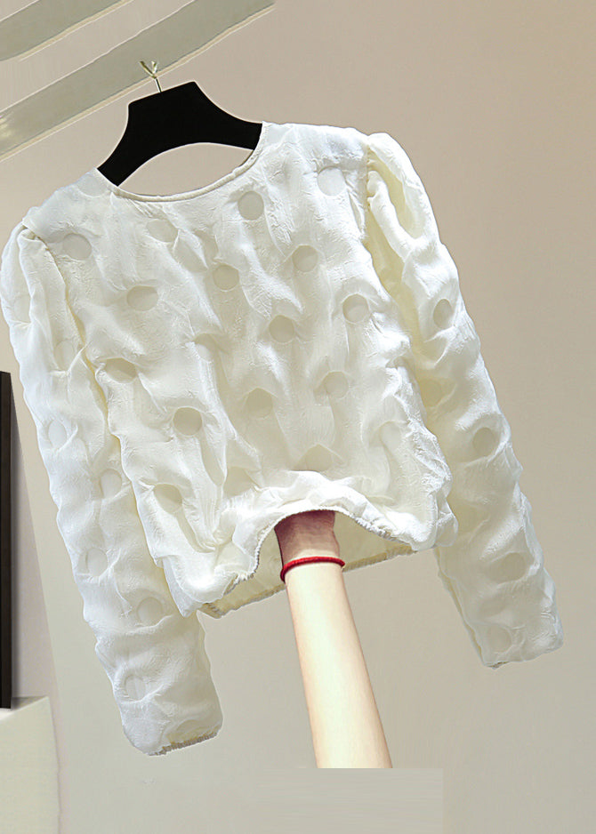 French Apricot O-neck Print Patchwork Top Spring