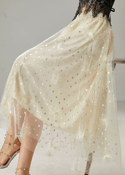 Milk White Embroidered Sequins Tulle Skirts Summer