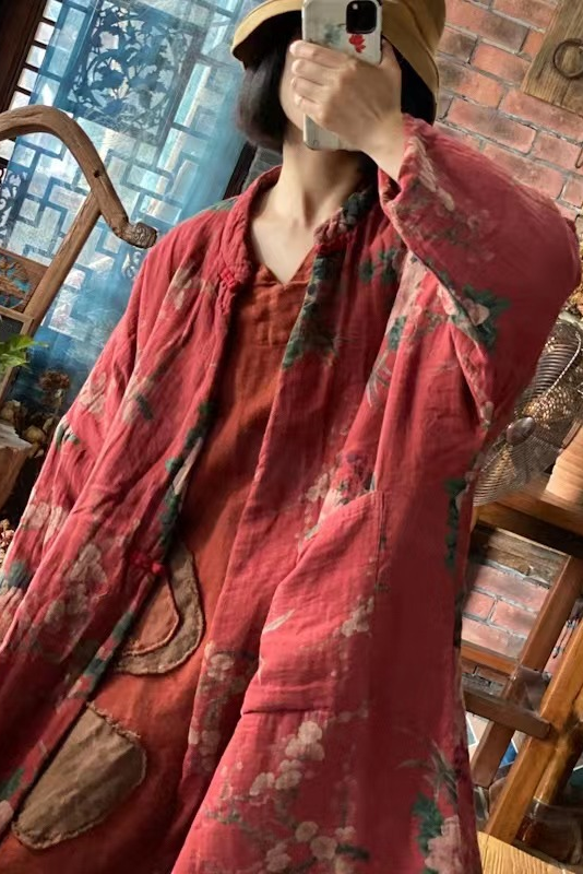-retro Large Flower Double Layer Cotton Loose Cotton Jacket