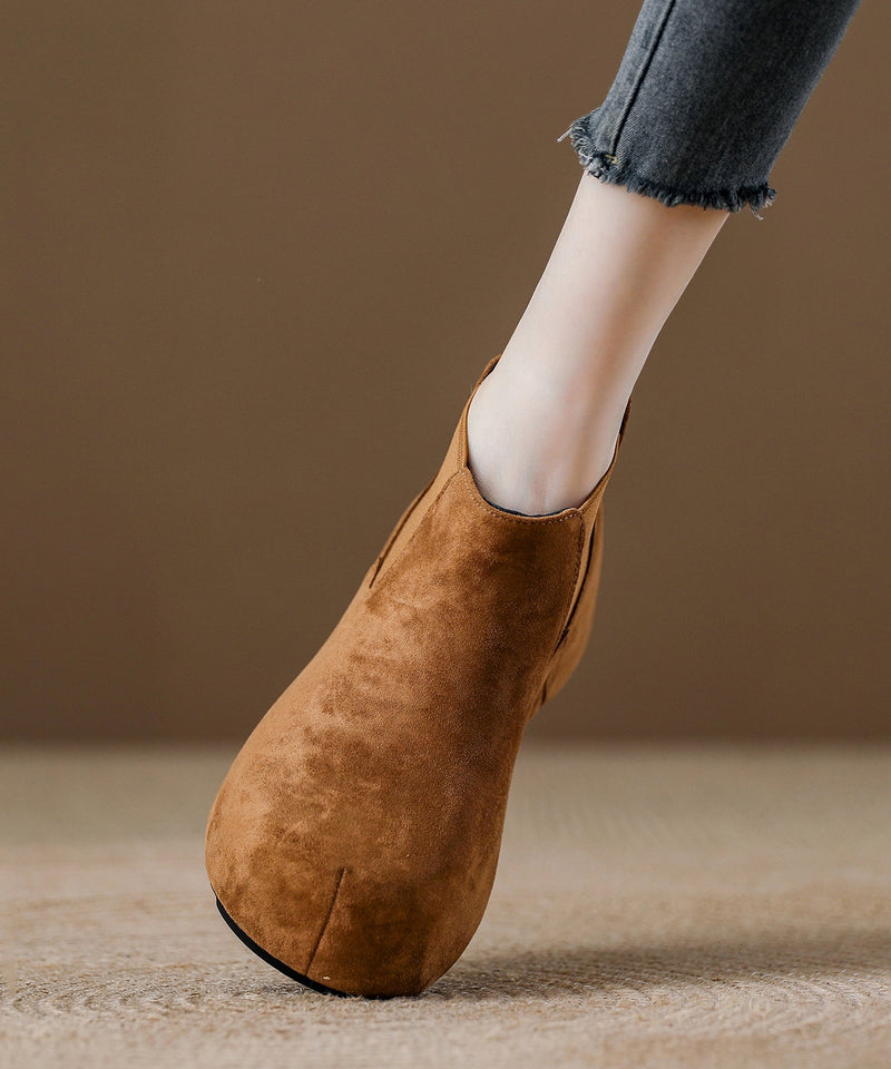 Coffee Suede Splicing Boots Fuzzy Wool Lined
