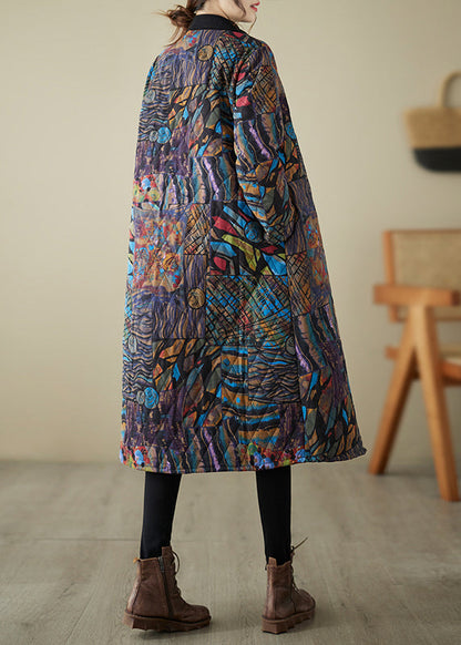 Loose Multi Print Buttonpockets Cotton Filled Parka Long Sleeve