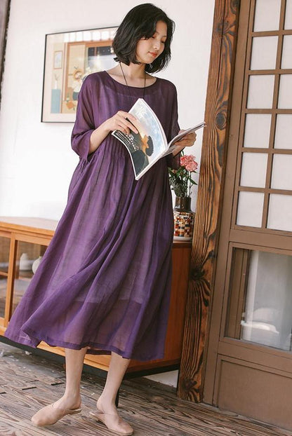 Summer Thin Linen Loose Dresses Outfits