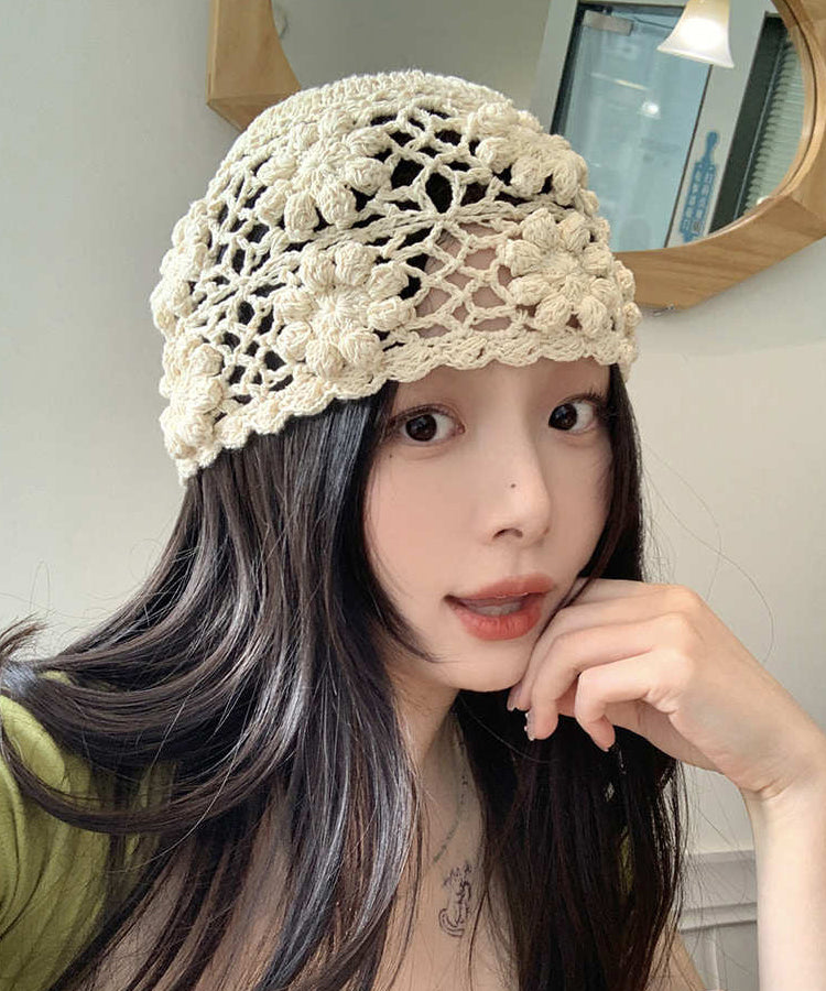 Handmade Beige Hollow Out Knit Boonie Hat