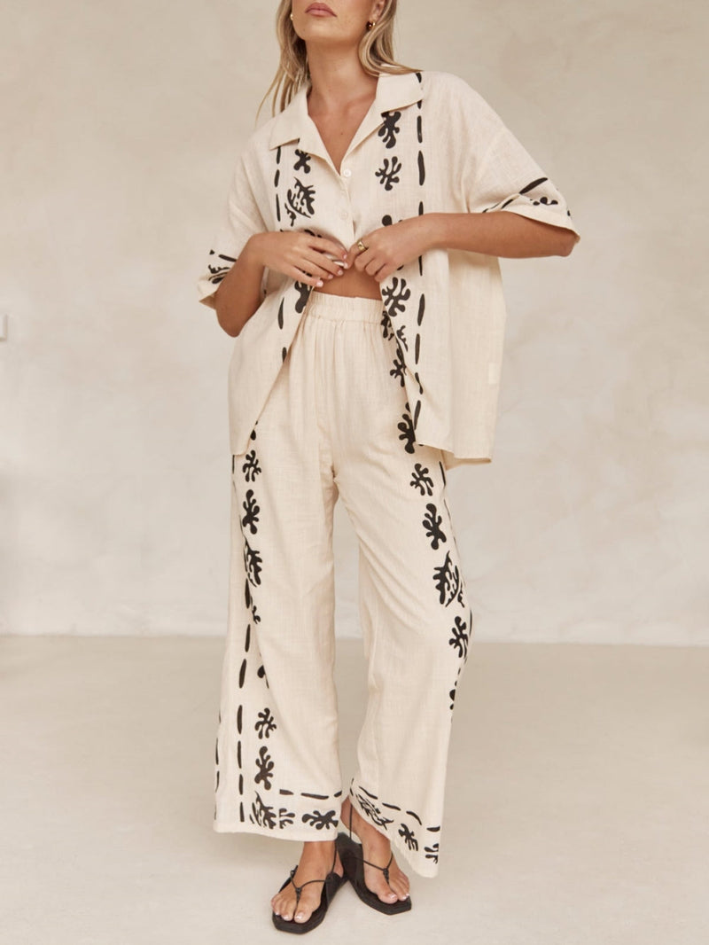Cream Black Printed Shirt