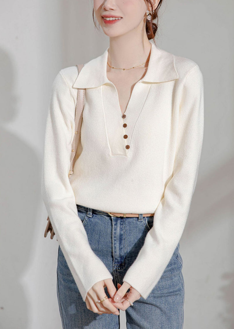 Beige Peter Pan Collar Button Knit Sweater Spring