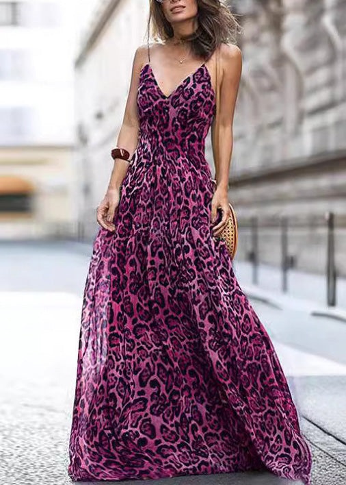 Brown Leopard Print Tulle Spaghetti Strap Dress Summer