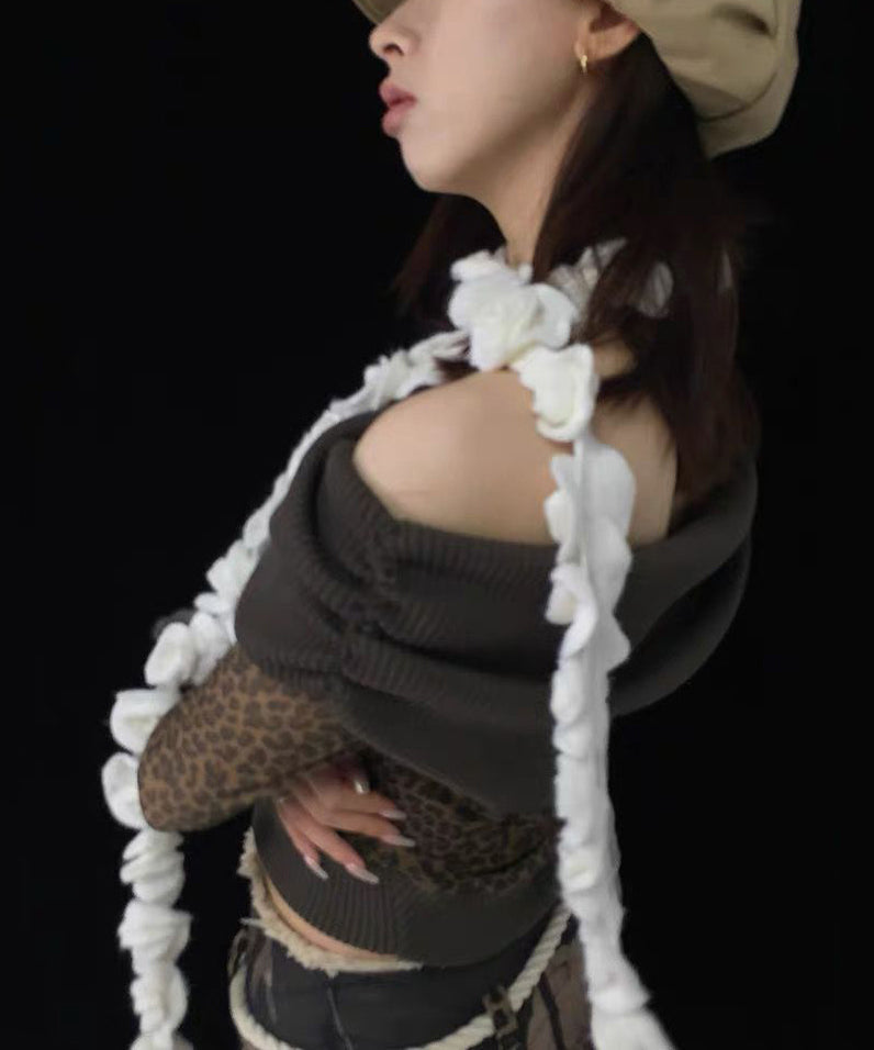 Original Design White Knit Tassel Scarf