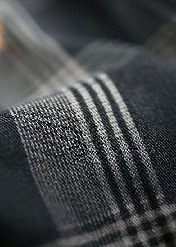 Diy Black Peter Pan Collar Pockets Plaid Denim Coats Spring