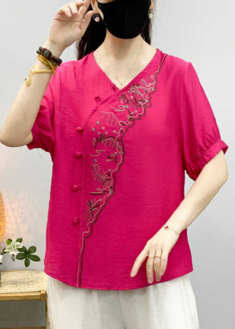 Pea Green Embroidered Button Linen Shirts Summer