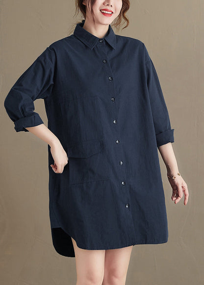 White Peter Pan Collar Pockets Cotton Shirt Top Fall