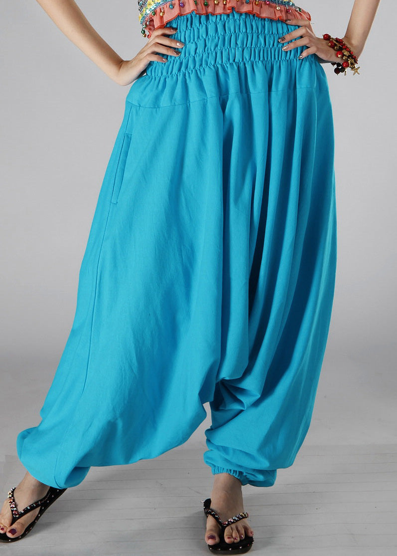 Simple White Elastic Waist Cotton Lantern Pants Summer