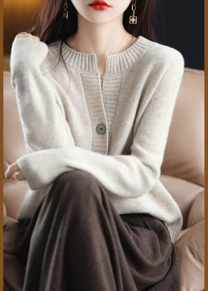 White O-neck Button Woolen Knit Coat Outwear Winter