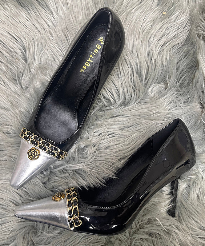 Black High Heels Stiletto Sheepskin Splicing Sequined Linked