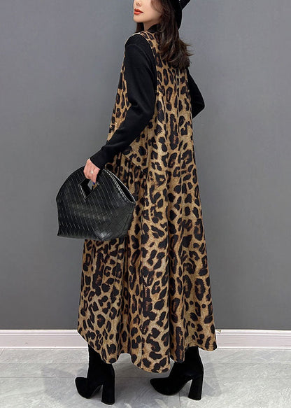 Black Leopard Print Patchwork Chiffon Long Cardigan Sleeveless