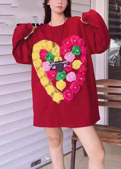 Red O-neck Sweatshirts Fal