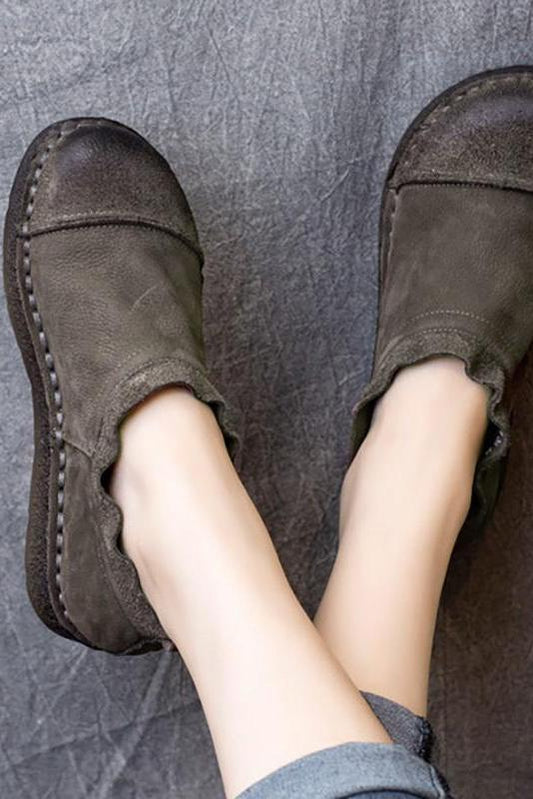 Retro Pure Color Leather Flat Shoes