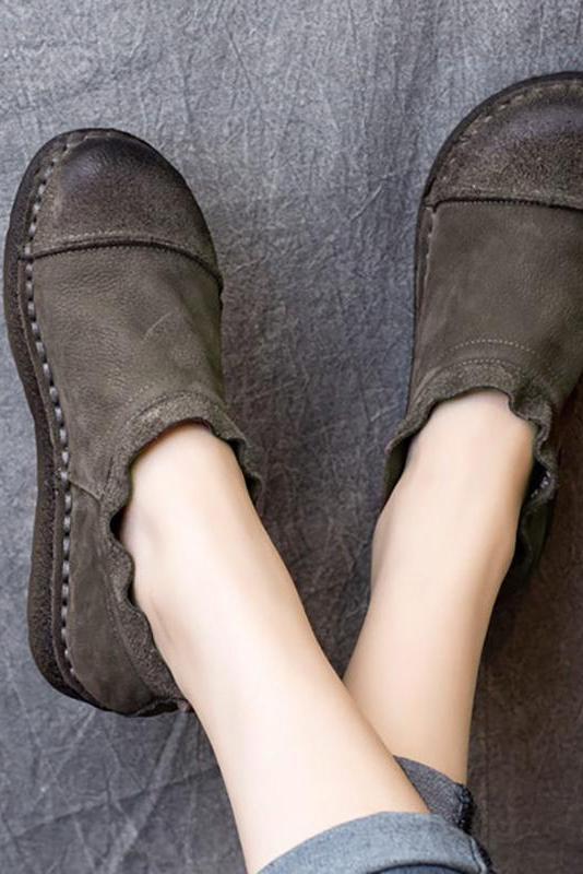 Retro Pure Color Leather Flat Shoes