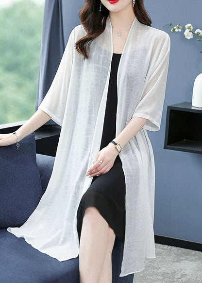 Loose White V Neck Thin Silk Cardigans Summer