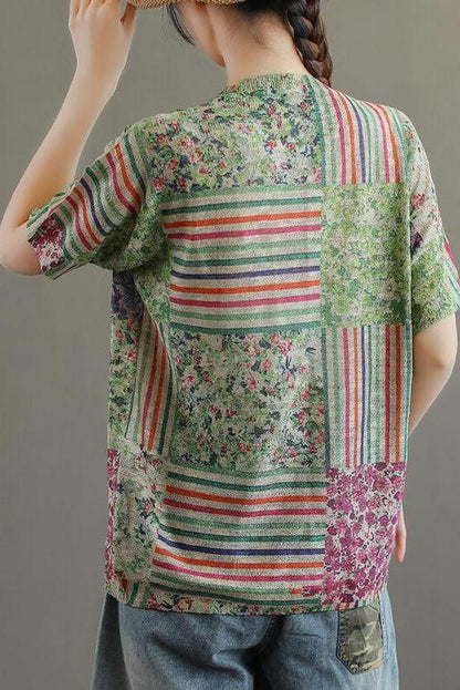 Cotton Knitted Stitching Short Sleeve T-shirt