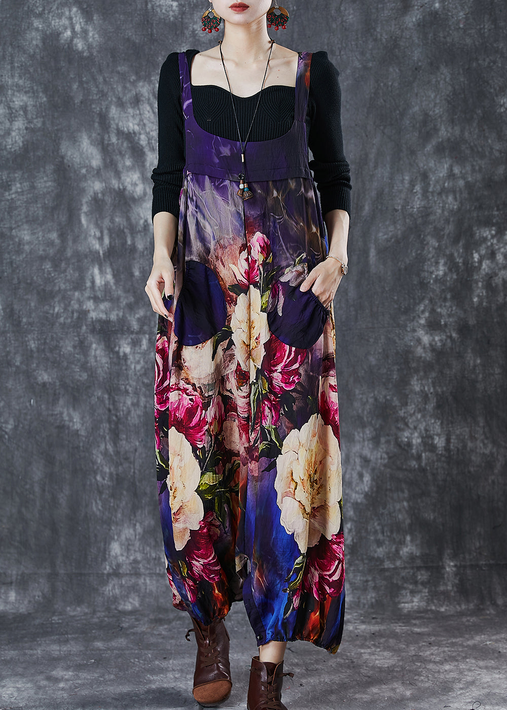 Unique Oversized Print Cotton Overalls Jumpsuit Spring