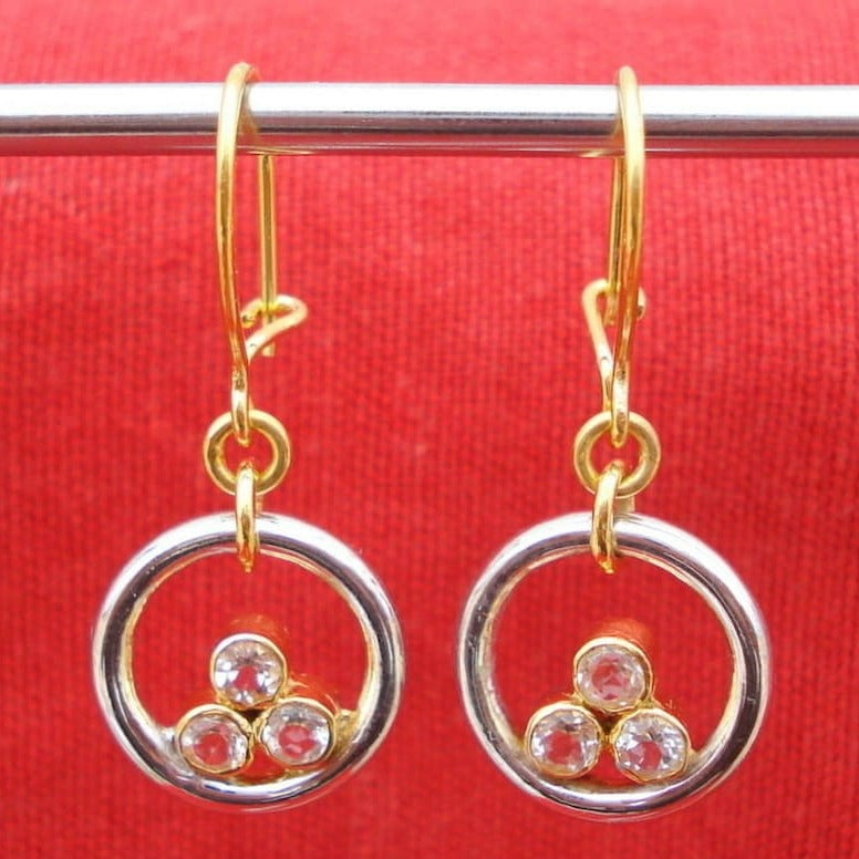 Gold & Silver Triple Zirconia Earrings