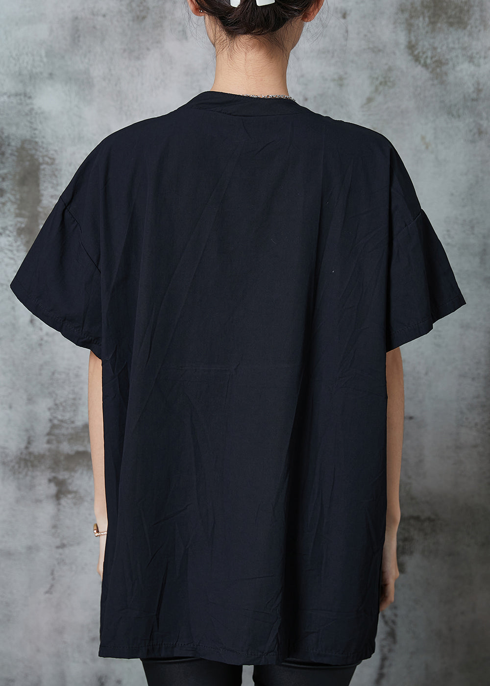 Black Oversized Pocket Cotton Shirt Tops Summer