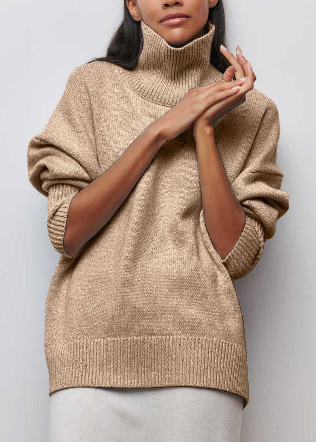 French Light Blue Hign Neck Knit Sweaters Spring
