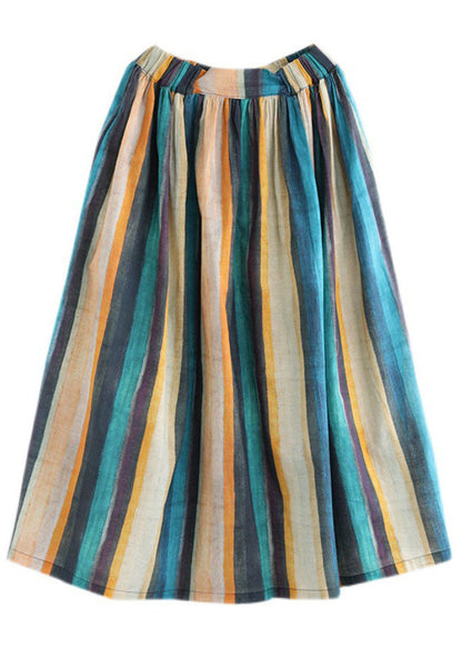 Color Stripe Striped Linen a Line Skirts Spring
