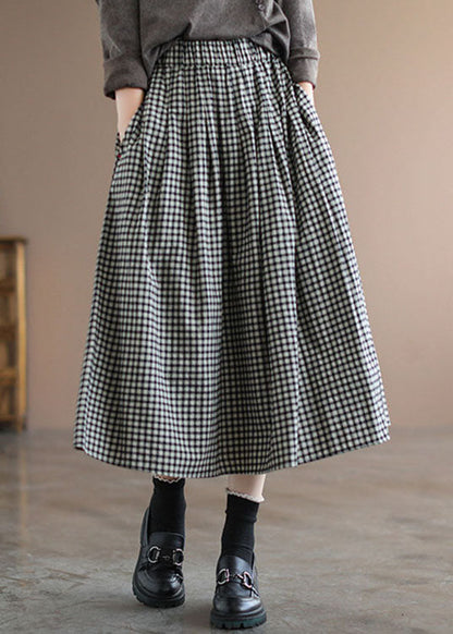 Handmade Black Plaid Circle a Line Fall Skirts