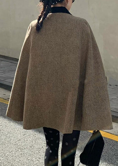 Brown Peter Pan Collar Zippered Woolen Coats Winter