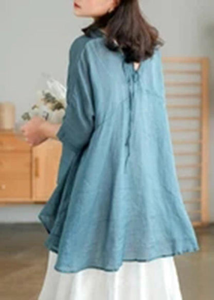 Ramie Lace-up Pure Color Irregular T-shirt