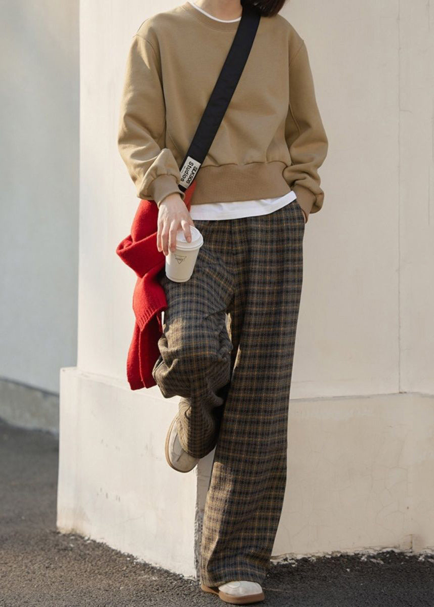 New Plaid High Waist Wide Leg Pants Fall Winter