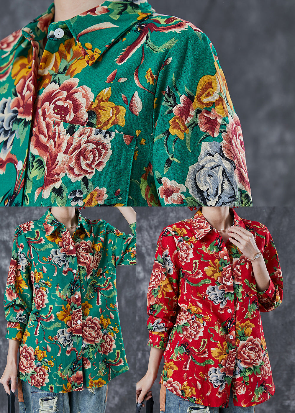 Diy Red Oversized Print Cotton Blouse Top Spring