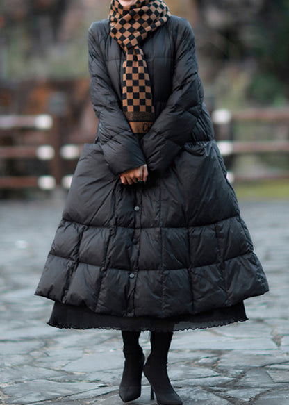 Black Oversized Pockets Duck Down Coat Winter