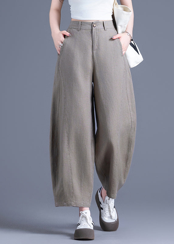 Khaki Oversized Pockets Linen Harem Pants Summer