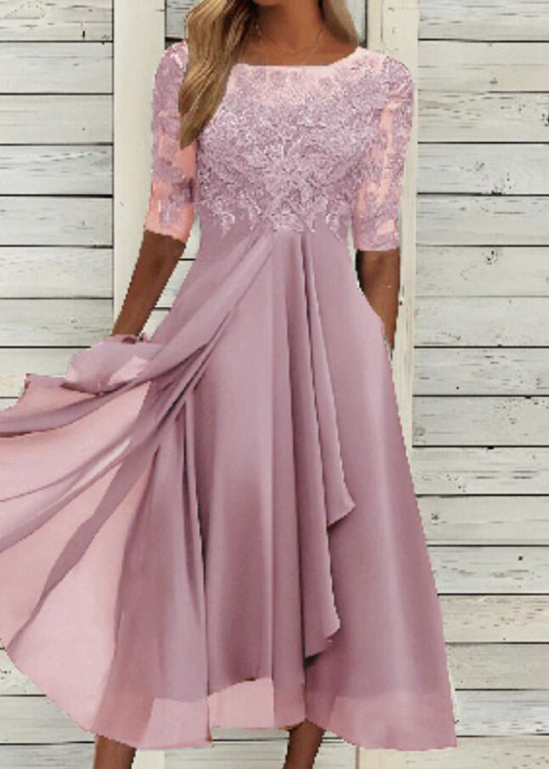 Purple Hollow Out Lace Patchwork Chiffon Long Dresses Summer