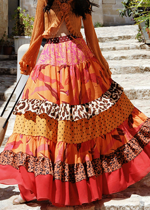 Print Elastic Waist Patchwork Cotton Exra Large Hem Skirts Summer