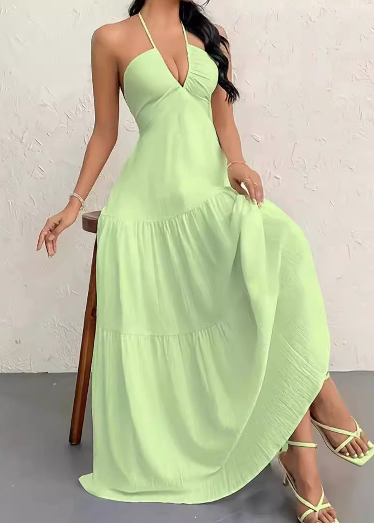 White Wrinkled Patchwork Cotton Halter Dress Sleeveless