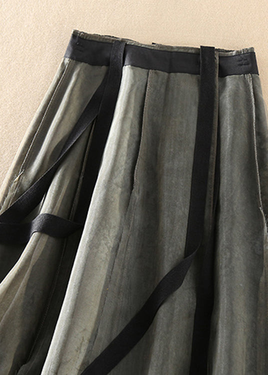 Modern Black Green Retro Asymmetrical Patchwork Skirts Spring