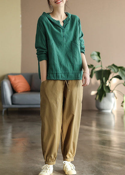 Diy Green Hooded Patchwork Oversized Cotton Shirt Top Spring