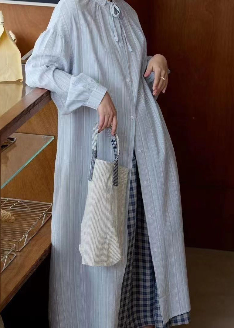 Natural Apricot Peter Pan Collar Striped Button Maxi Dress