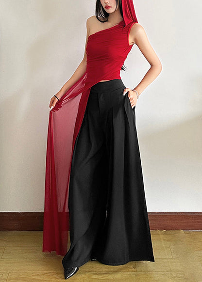 Red One Shoulder Asymmetrical Design Tulle Vests Summer