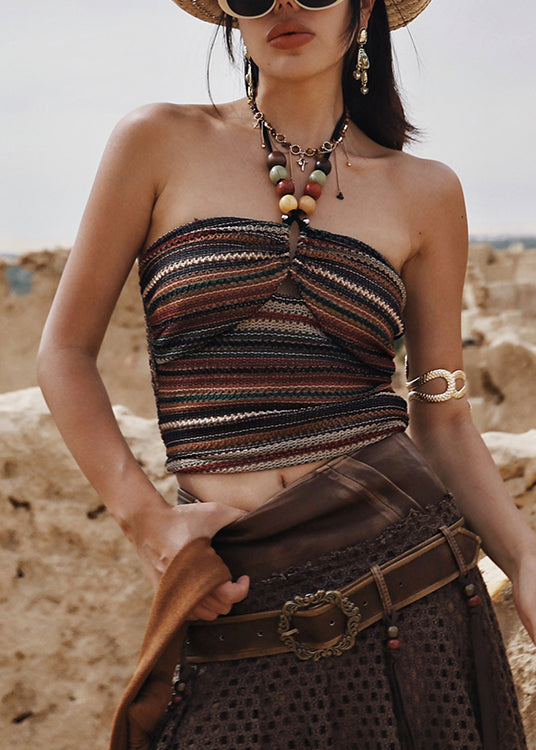 Striped Backless Lace Up Knit Tank Sleeveless