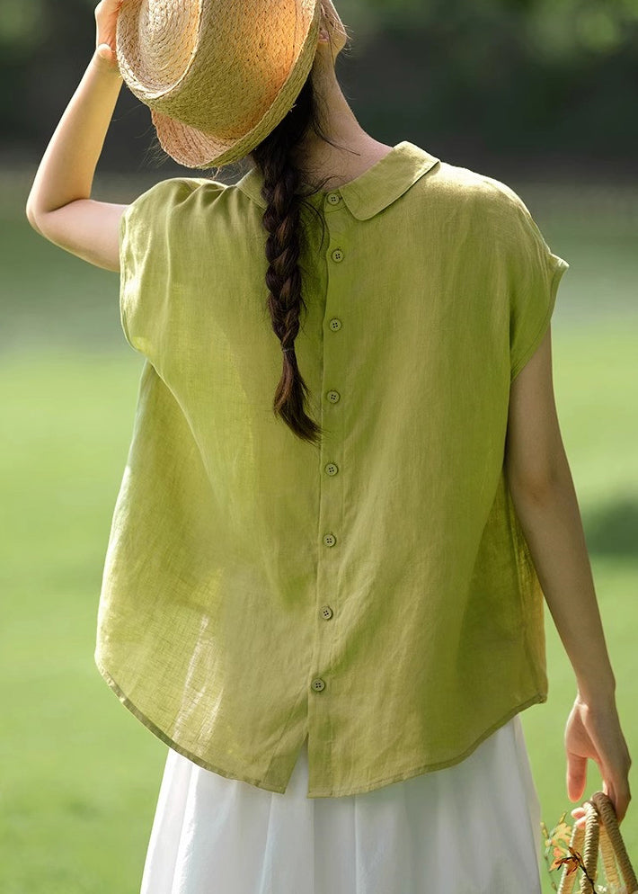 Pink Peter Pan Collar Button Cotton Shirt Summer