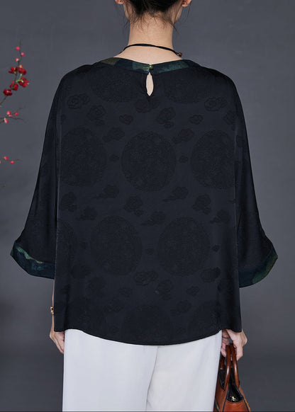 Black Tasseled Patchwork Silk Shirts Bracelet Sleeve